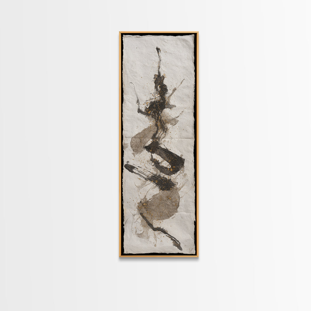 Abstract Prayer Flag of Brush Marks Framed Canvas Print, Calligraphy Art, Living Room Wall Art, Living Room Decor, Script, CAL-1x3-83