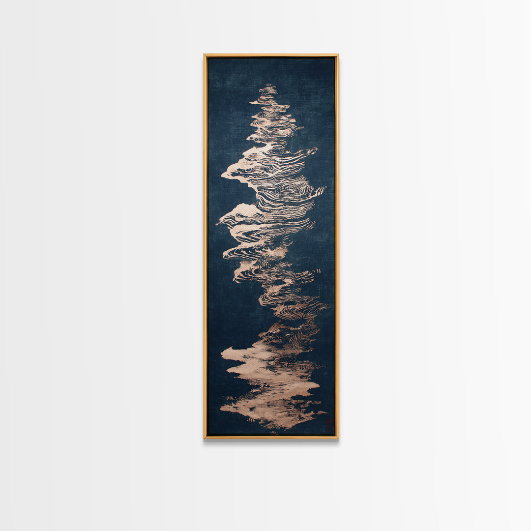 Layered Copper Ink Strokes on Dark Navy Canvas Print, Calligraphy Art, Art Print, Living Room Decor, Fine Art, Script, CAL-1x3-90