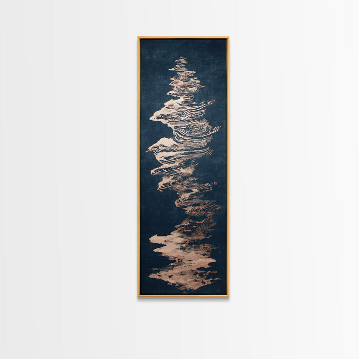 Layered Copper Ink Strokes on Dark Navy Canvas Print, Calligraphy Art, Art Print, Living Room Decor, Fine Art, Script, CAL-1x3-90
