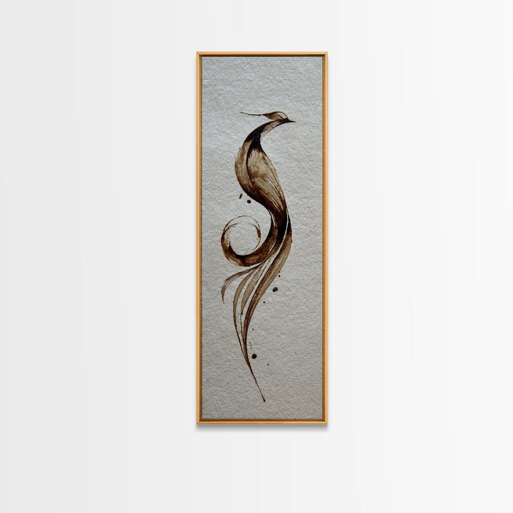 Calligraphic Bird Shape Formed from Flowing Lines Canvas Print, Calligraphy Art, Japanese Art, Living Room Decor, Script, CAL-1x3-92