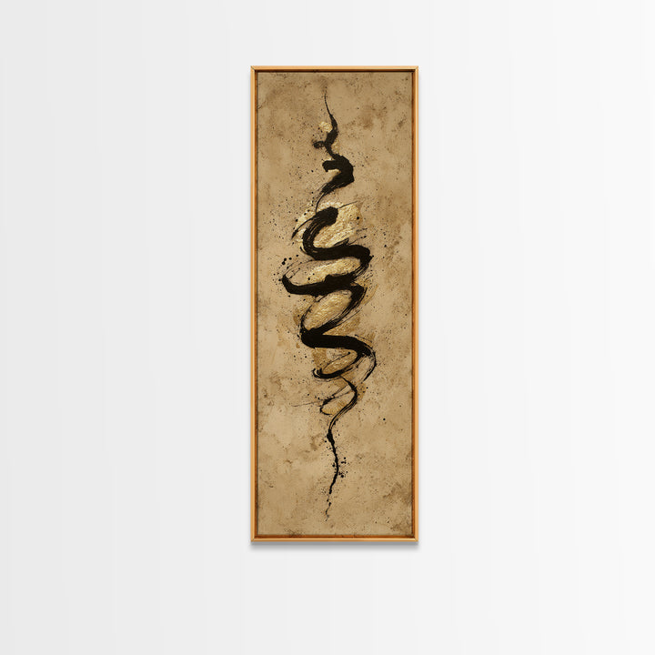 Gold Leaf Calligraphic Spiral on Plaster Surface Canvas Print, Calligraphy Art, Statement Artwork, Living Room Decor, Script, CAL-1x3-98