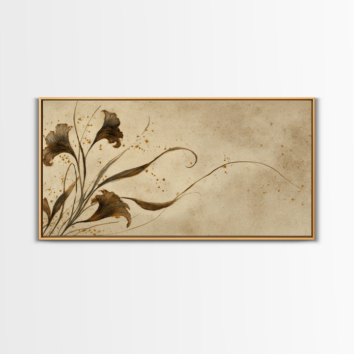Single Elegant Flourish Shaped Like a Flower Framed Canvas Print, Calligraphy Art, Living Room Decor, Oil Painting, Script, CAL-2x1-1