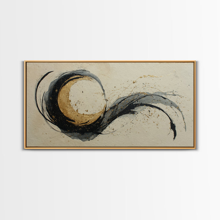 Crescent Moon Made from Elegant Ink Swashes Canvas Print, Calligraphy Art, Contemporary Art, Living Room Decor, Script, CAL-2x1-17