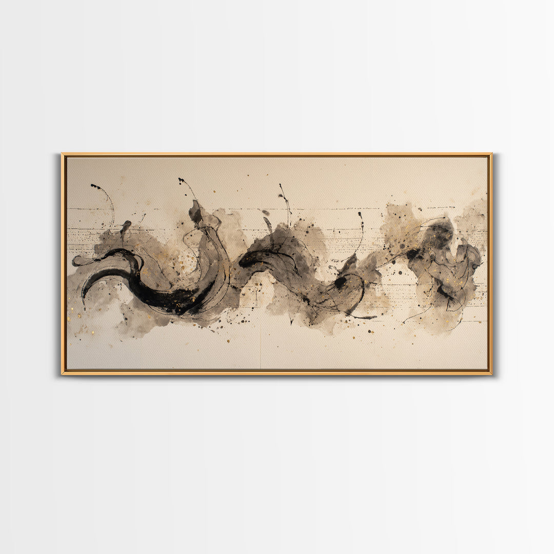 Large Sweeping Black Ink Gesture Like a Canvas Print, Calligraphy Art, Wall Art, Living Room Decor, Fine Art, Script, CAL-2x1-21