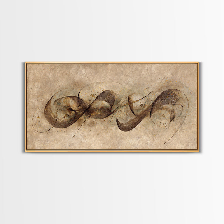 Arabic Ornamental Curves as Non Readable Art Framed Canvas Print, Calligraphy Art, Prints, Living Room Decor, Fine Art, Script, CAL-2x1-23