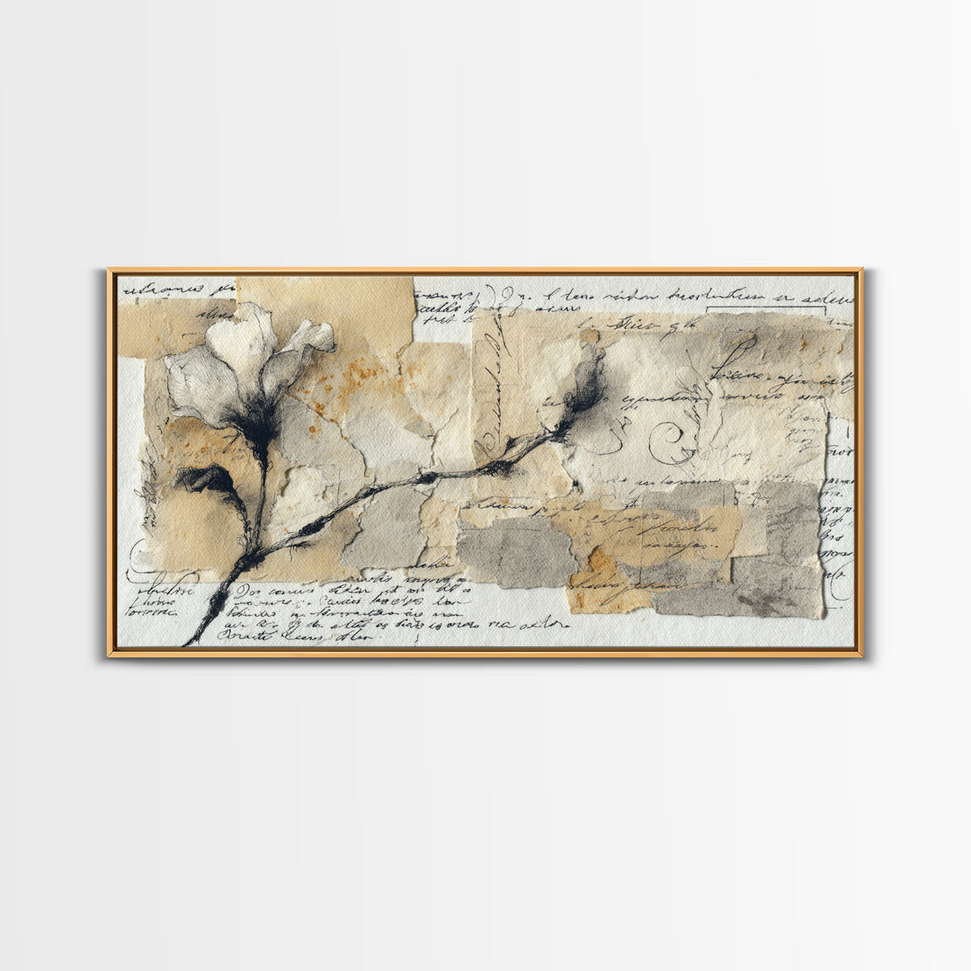 Single Elegant Flourish Shaped Like a Flower Framed Canvas Print, Calligraphy Art, Living Room Decor, Oil Painting, Script, CAL-2x1-25