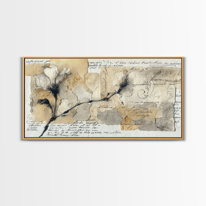 Single Elegant Flourish Shaped Like a Flower Framed Canvas Print, Calligraphy Art, Living Room Decor, Oil Painting, Script, CAL-2x1-25