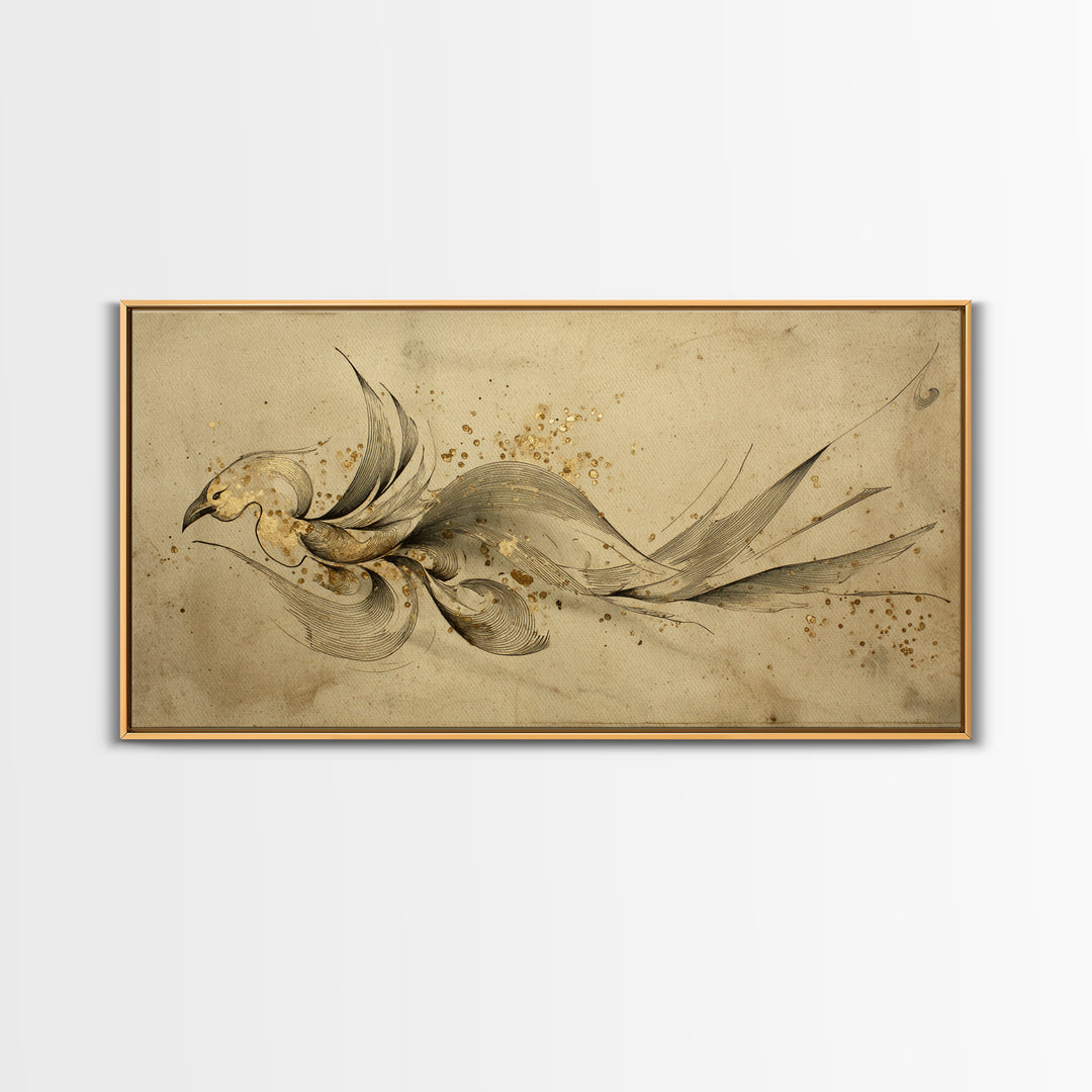 Calligraphic Bird Shape Formed from Flowing Lines Canvas Print, Calligraphy Art, Minimalist Decor, Living Room Decor, Script, CAL-2x1-28