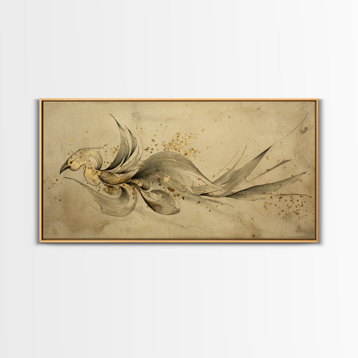 Calligraphic Bird Shape Formed from Flowing Lines Canvas Print, Calligraphy Art, Minimalist Decor, Living Room Decor, Script, CAL-2x1-28