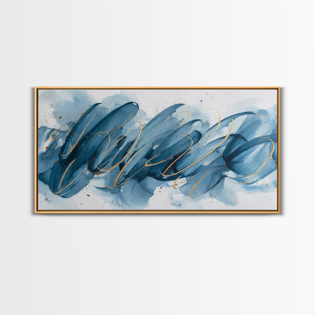 Modern Calligraphy Wave Framed Canvas Print, Calligraphy Art, Luxury Decor, Living Room Decor, Fine Art, Script, Prints, CAL-2x1-30