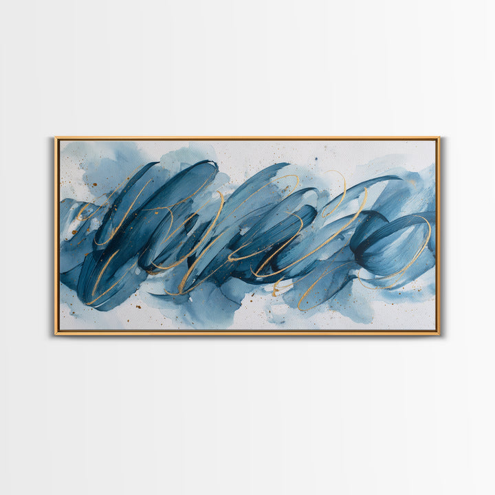 Modern Calligraphy Wave Framed Canvas Print, Calligraphy Art, Luxury Decor, Living Room Decor, Fine Art, Script, Prints, CAL-2x1-30