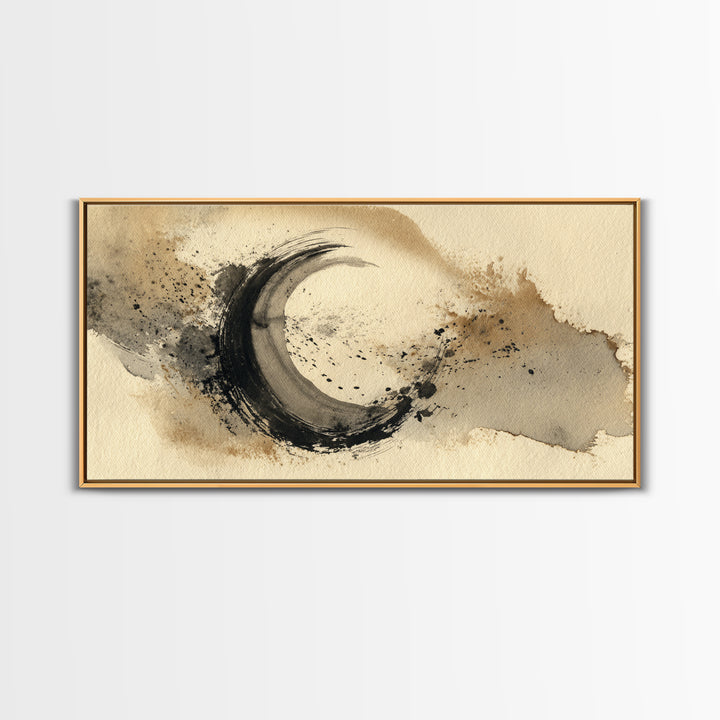 Crescent Moon Made from Elegant Ink Swashes Canvas Print, Calligraphy Art, Contemporary Art, Living Room Decor, Script, CAL-2x1-41