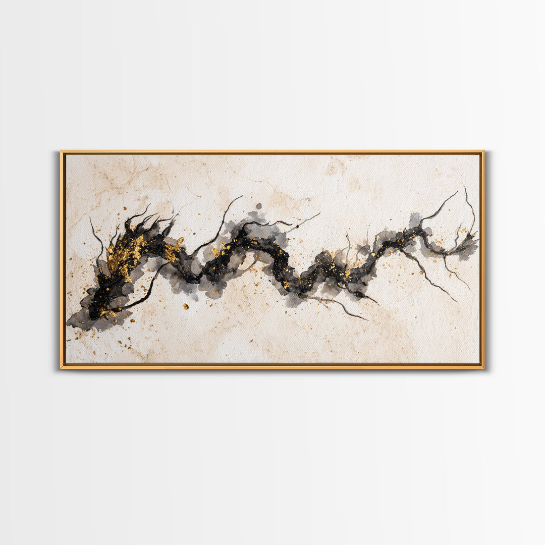 Ink Wash Dragon Curve Framed Canvas Print, Calligraphy Art, Art, Living Room Decor, Fine Art, Script, Unique Wall Art, CAL-2x1-5