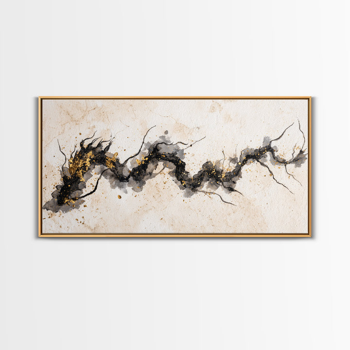 Ink Wash Dragon Curve Framed Canvas Print, Calligraphy Art, Art, Living Room Decor, Fine Art, Script, Unique Wall Art, CAL-2x1-5