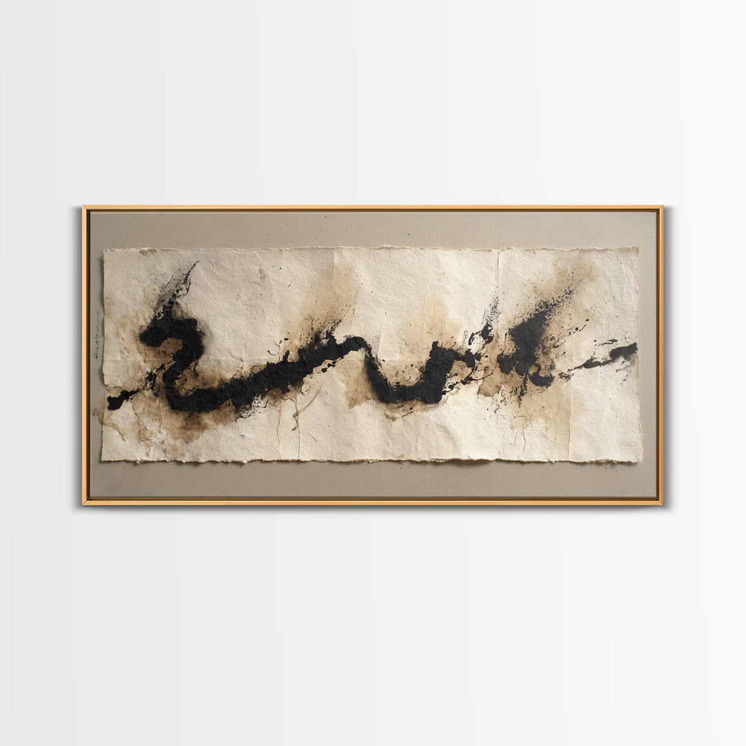 Minimal Black Calligraphy Rhythm Framed Canvas Print, Calligraphy Art, Calligraphy, Living Room Decor, Fine Art, Script, CAL-2x1-51