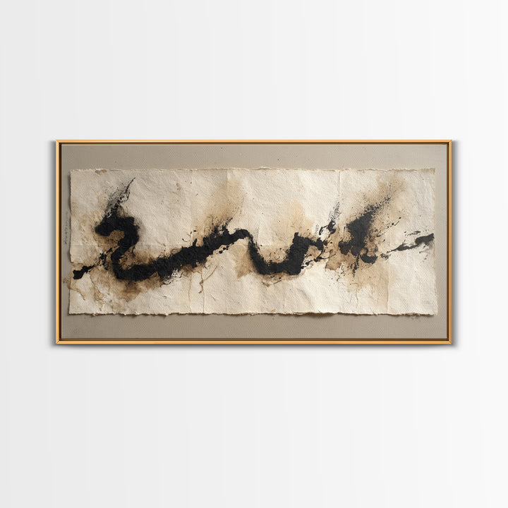 Minimal Black Calligraphy Rhythm Framed Canvas Print, Calligraphy Art, Calligraphy, Living Room Decor, Fine Art, Script, CAL-2x1-51