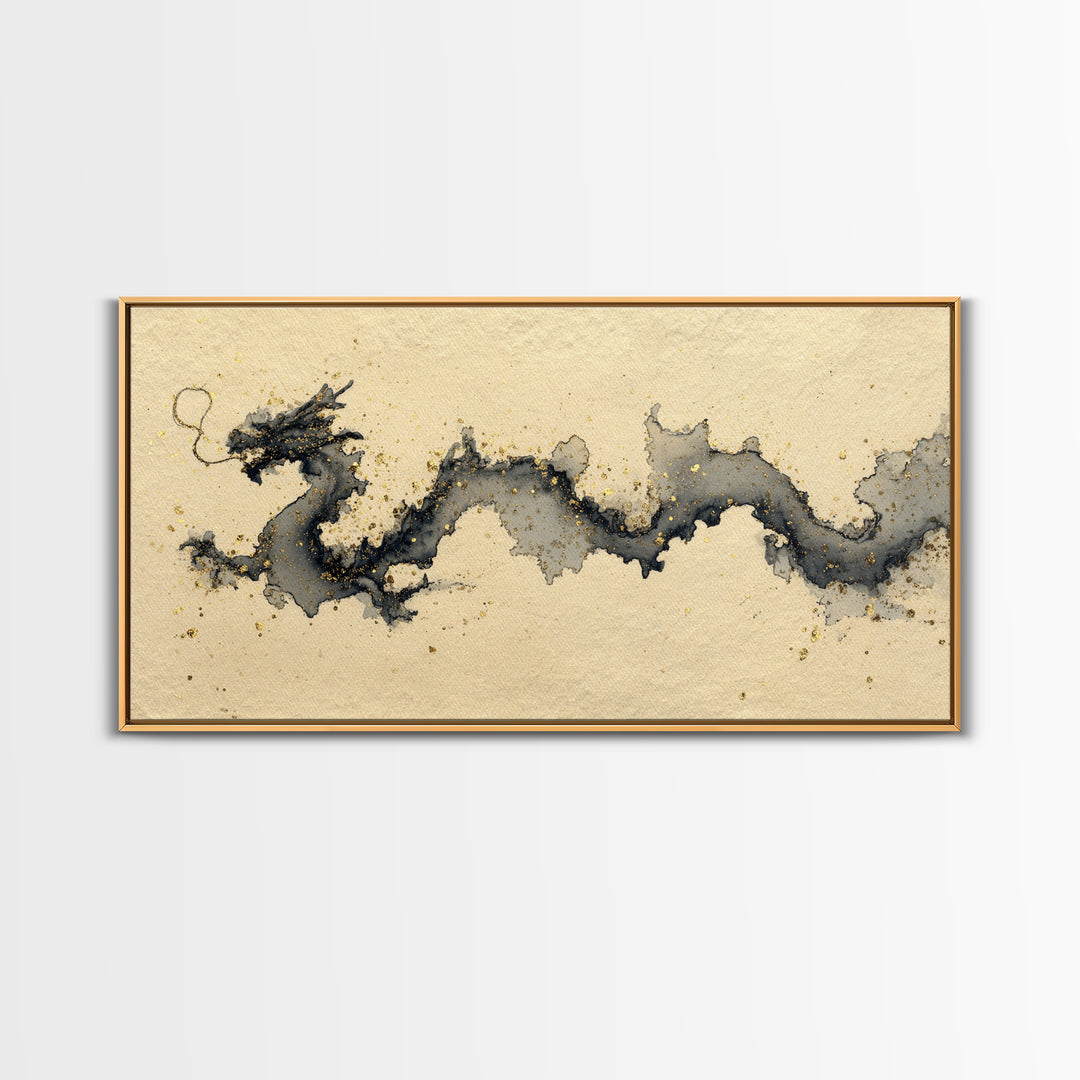 Ink Wash Dragon Curve Canvas Print, Calligraphy Art, Printable, Living Room Decor, Fine Art, Script, Watercolor Art, Modern Art, CAL-2x1-53
