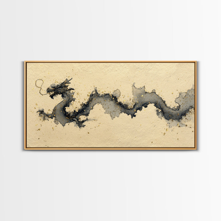 Ink Wash Dragon Curve Canvas Print, Calligraphy Art, Printable, Living Room Decor, Fine Art, Script, Watercolor Art, Modern Art, CAL-2x1-53
