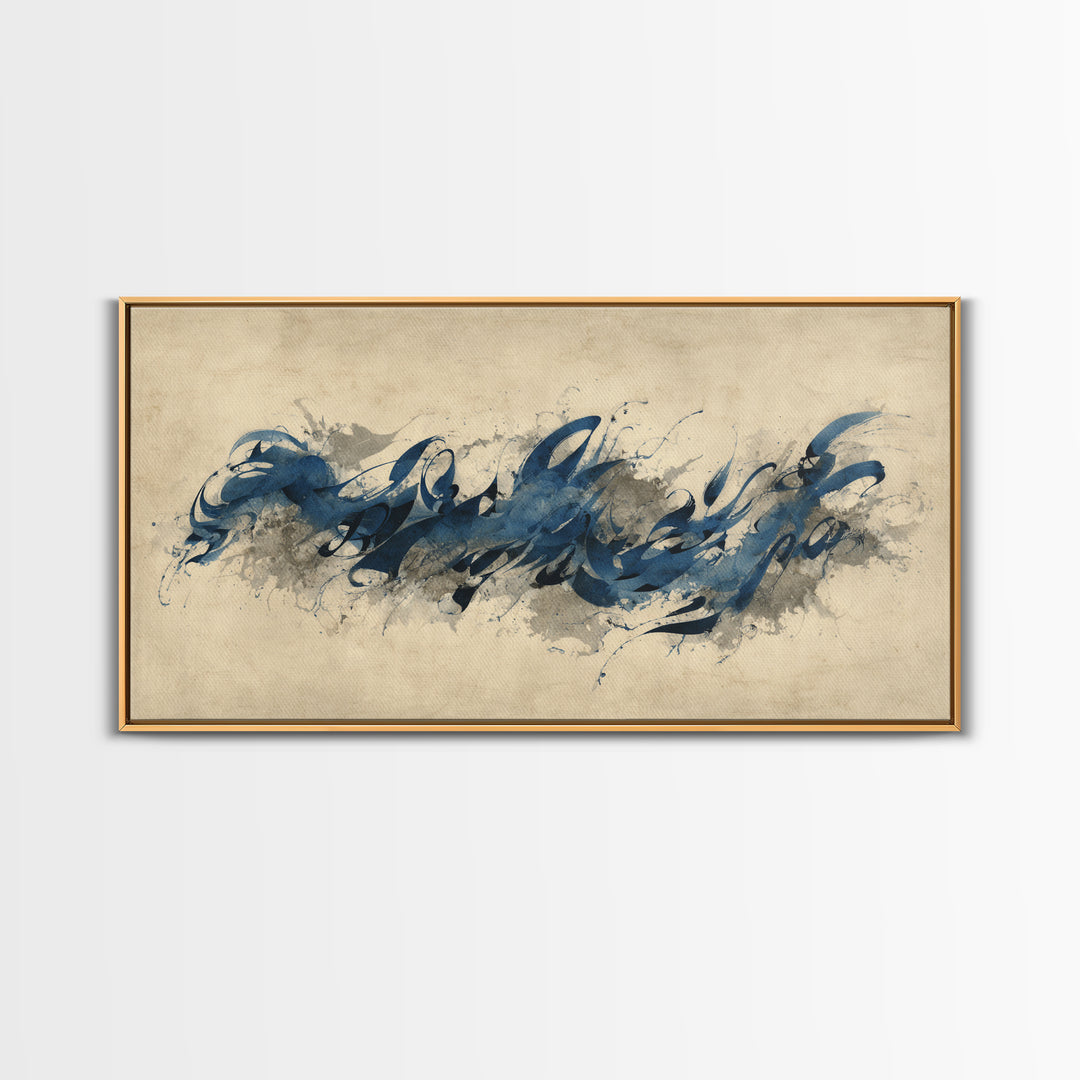 Modern Calligraphy Wave Canvas Print, Calligraphy Art, Contemporary Art, Living Room Decor, Fine Art, Script, Printable Art, CAL-2x1-54