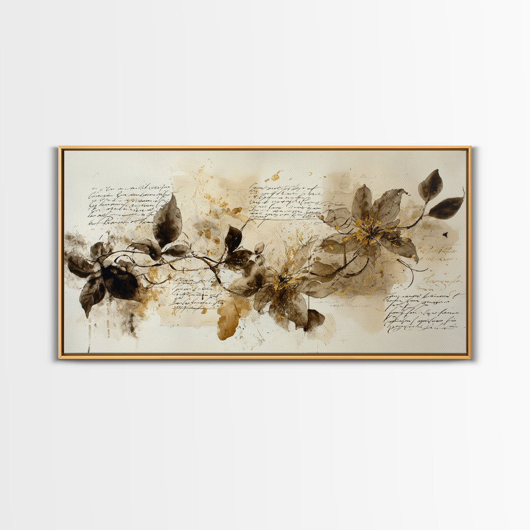 Floral Vine Created from Graceful Script Like Framed Canvas Print, Calligraphy Art, Wall Art Print, Living Room Decor, Script, CAL-2x1-55