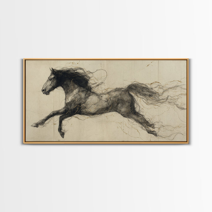 Calligraphic Horse Silhouette Made from One Line Canvas Print, Calligraphy Art, Painting, Living Room Decor, Fine Art, Script, CAL-2x1-61