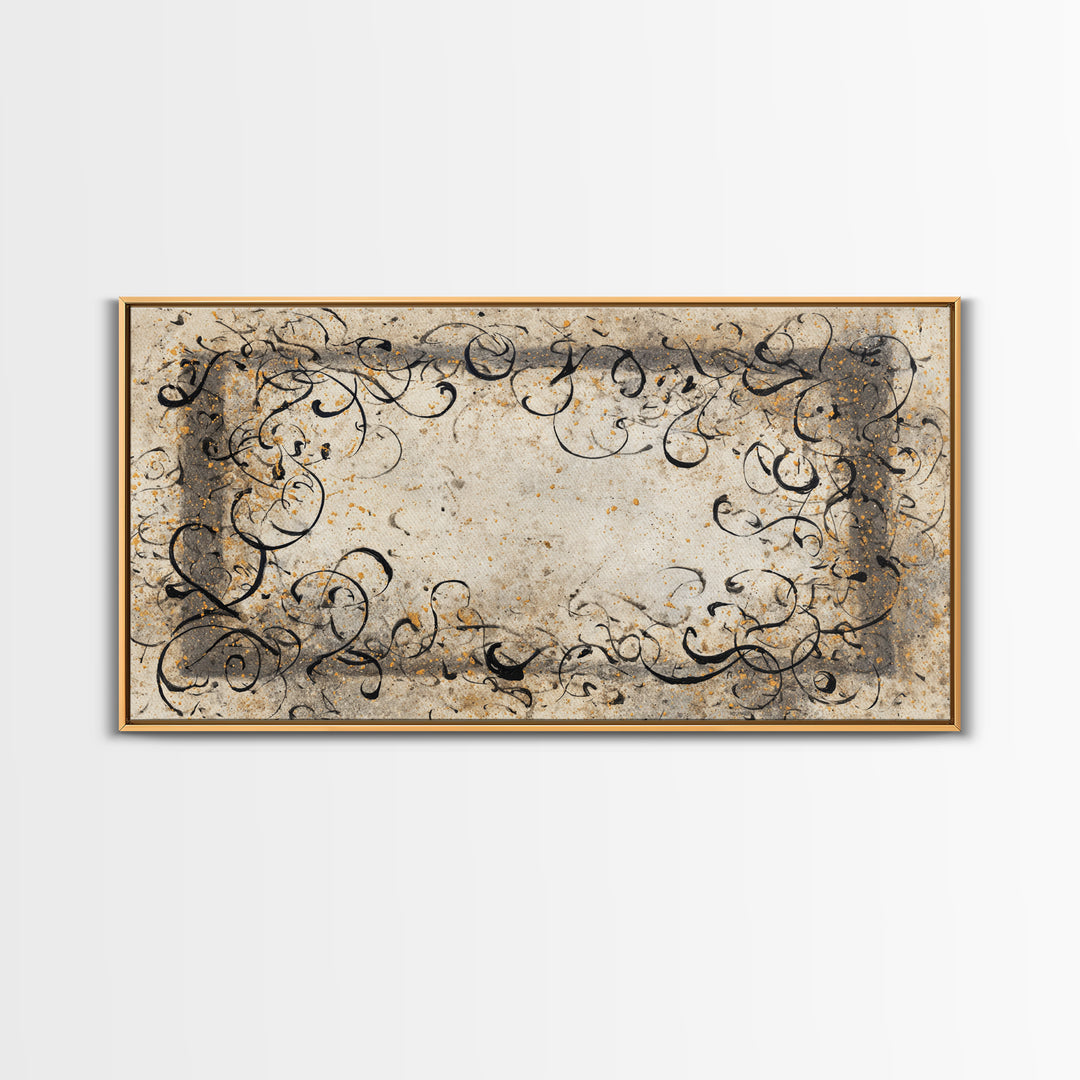 Ornamental Frame of Flourished Pen Curves Canvas Print, Calligraphy Art, Room Decor, Living Room Decor, Fine Art, Script, CAL-2x1-62