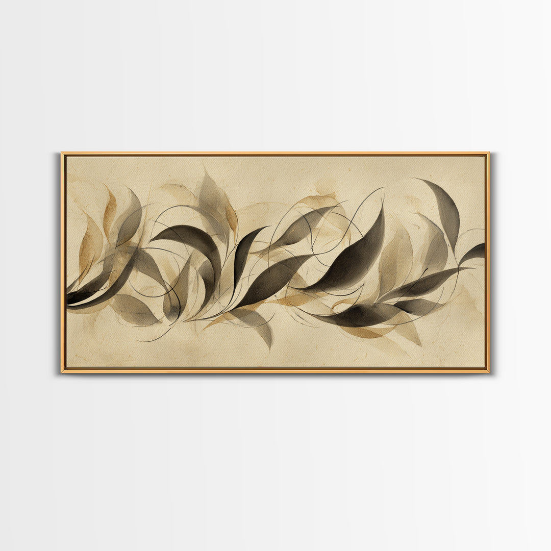 Botanical Calligraphy Pattern Canvas Print, Calligraphy Art, Textured Painting, Living Room Decor, Fine Art, Script, CAL-2x1-66