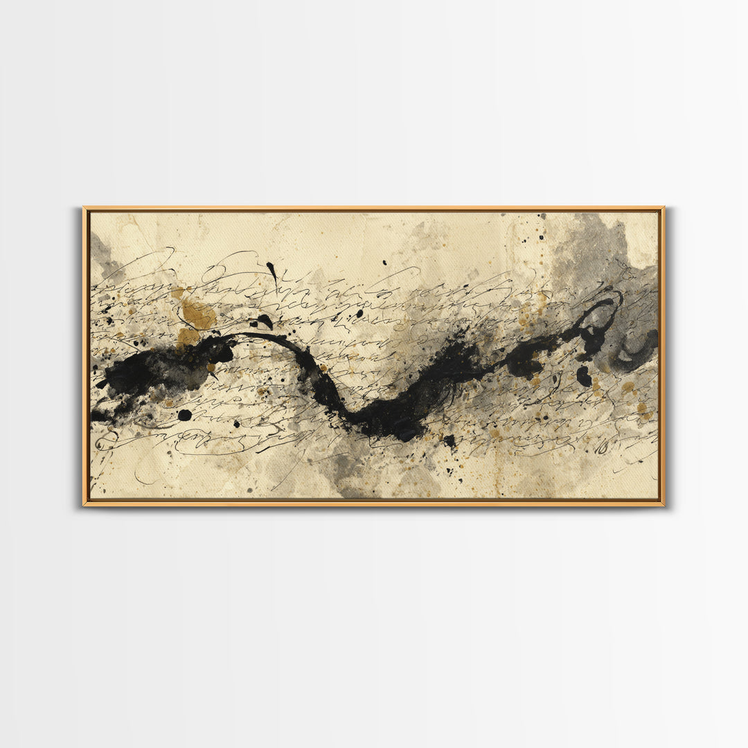 Large Sweeping Black Ink Gesture Like a Canvas Print, Calligraphy Art, Printable Art, Living Room Decor, Fine Art, Script, CAL-2x1-69