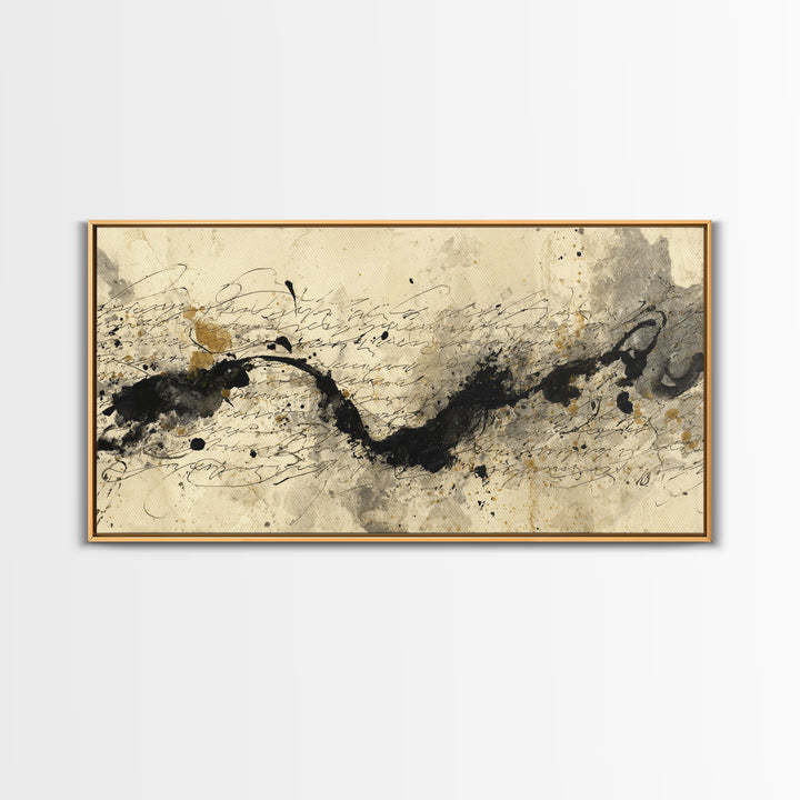 Large Sweeping Black Ink Gesture Like a Canvas Print, Calligraphy Art, Printable Art, Living Room Decor, Fine Art, Script, CAL-2x1-69