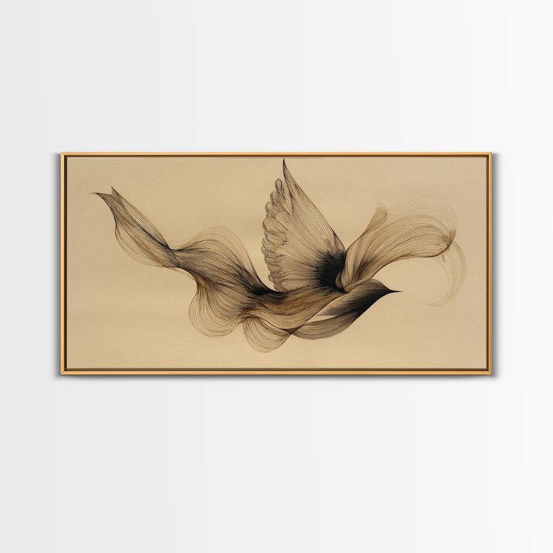 Calligraphic Bird Shape Formed from Flowing Lines Canvas Print, Calligraphy Art, Modern Wall Art, Living Room Decor, Script, CAL-2x1-76