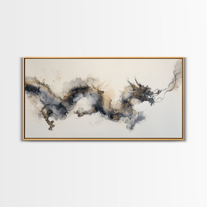 Ink Wash Dragon Curve Canvas Print, Calligraphy Art, Printable, Living Room Decor, Fine Art, Script, Watercolor Art, Modern Art, CAL-2x1-77