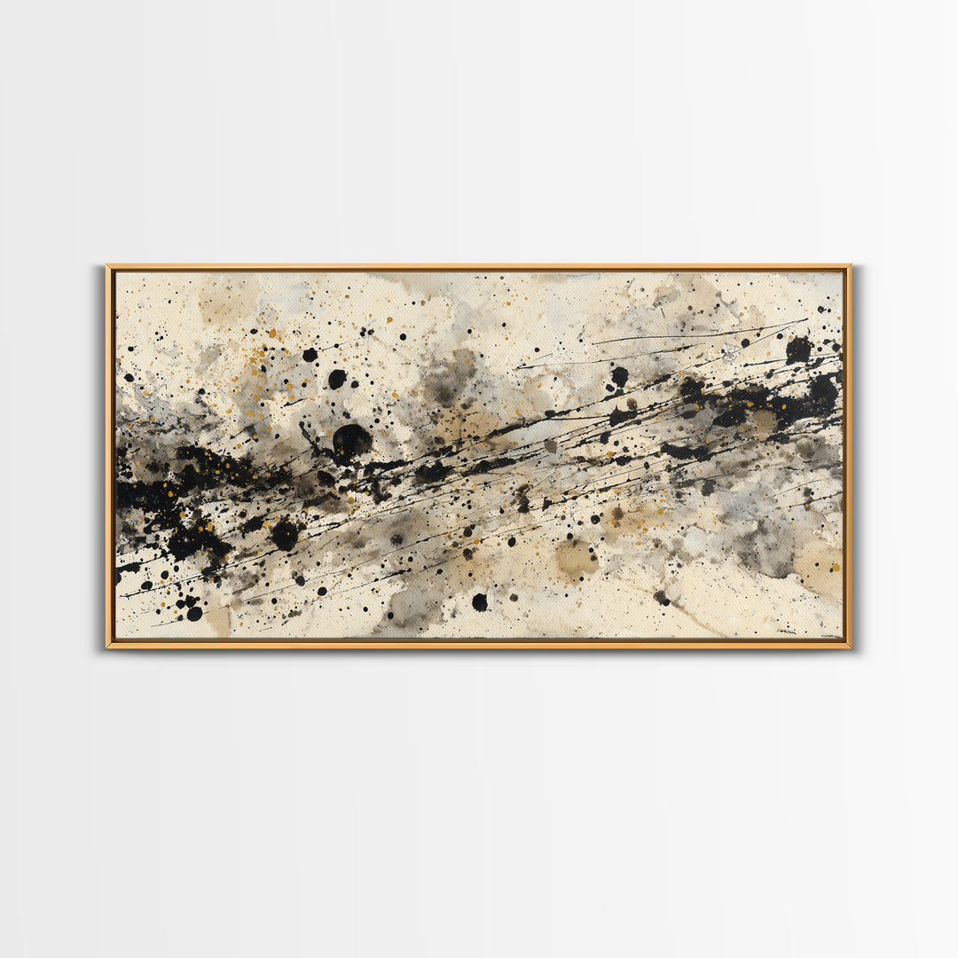 Ink Splatter and Long Brushstroke Composition Canvas Print, Calligraphy Art, Living Room Wall Art, Living Room Decor, Script, CAL-2x1-84