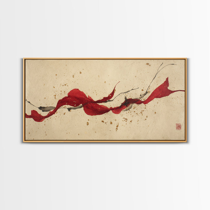 Bold Red Brushstroke Seal Abstraction Framed Canvas Print, Calligraphy Art, Modern Art, Living Room Decor, Fine Art, Script, CAL-2x1-87