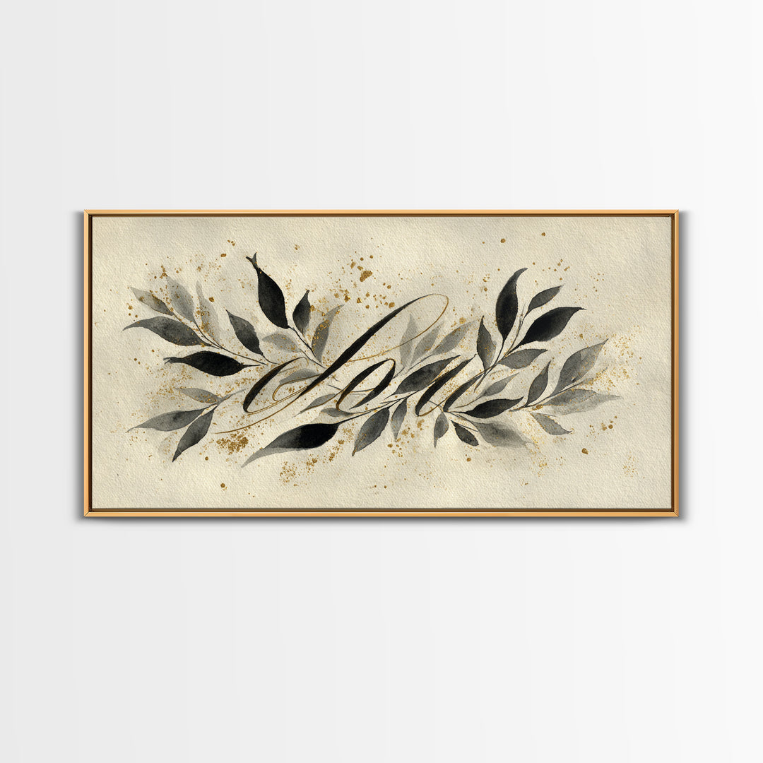 Botanical Calligraphy Pattern Framed Canvas Print, Calligraphy Art, Art, Living Room Decor, Fine Art, Script, Unique Wall Art, CAL-2x1-90