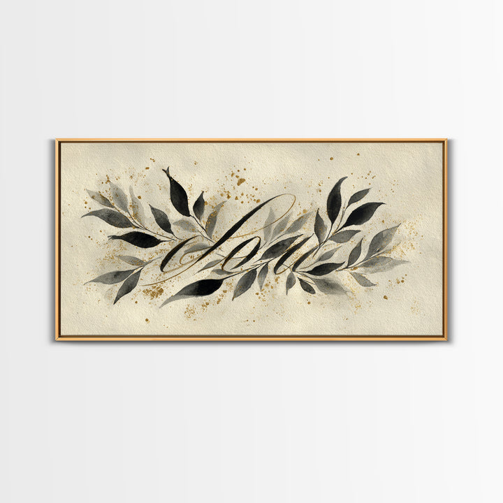 Botanical Calligraphy Pattern Framed Canvas Print, Calligraphy Art, Art, Living Room Decor, Fine Art, Script, Unique Wall Art, CAL-2x1-90