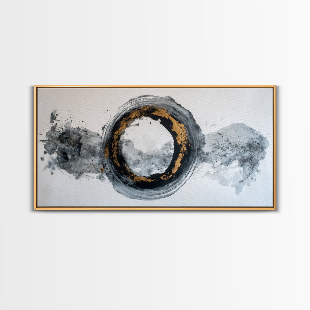 Japanese Brush Mark Circle Framed Canvas Print, Calligraphy Art, Watercolor Art, Living Room Decor, Fine Art, Script, CAL-2x1-96