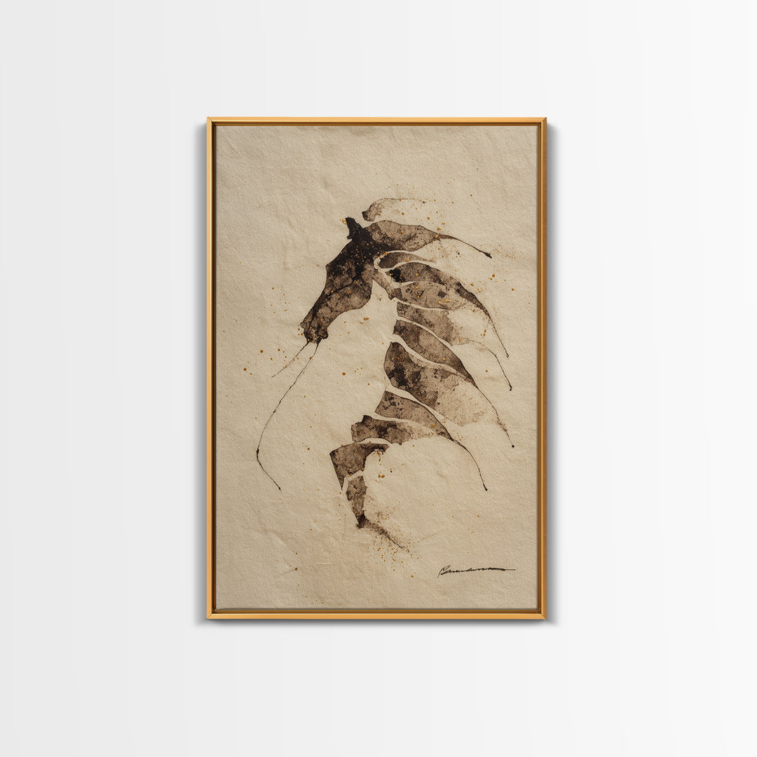 Calligraphic Horse Silhouette Made from One Line Framed Canvas Print, Calligraphy Art, Wall Art, Living Room Decor, Script, CAL-2x3-1