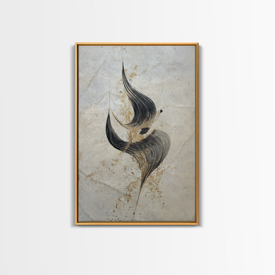 Calligraphic Bird Shape Formed from Flowing Lines Canvas Print, Calligraphy Art, Minimalist Wall Art, Living Room Decor, Script, CAL-2x3-16