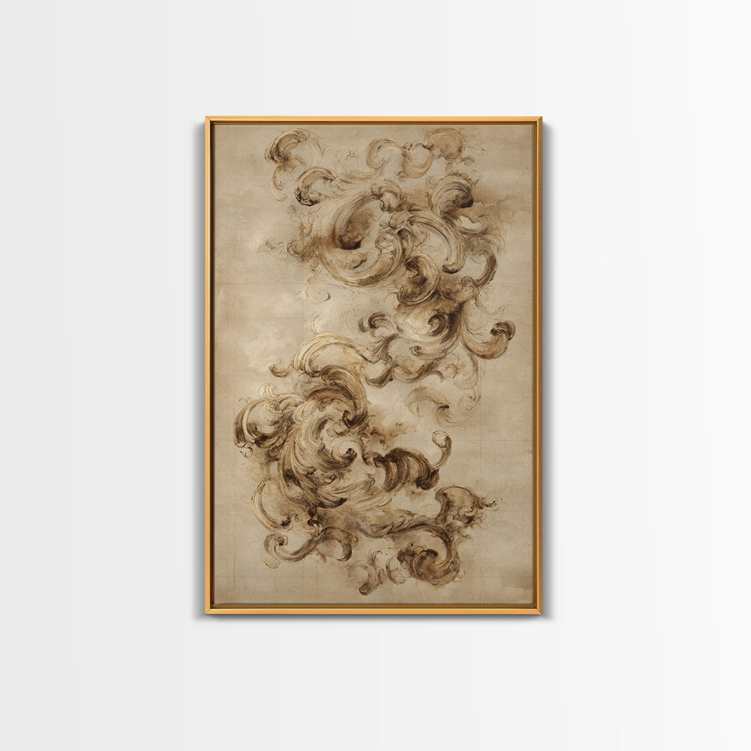 Baroque Scrollwork Made from Looping Pen Strokes Framed Canvas Print, Calligraphy Art, Prints, Living Room Decor, Script, CAL-2x3-20