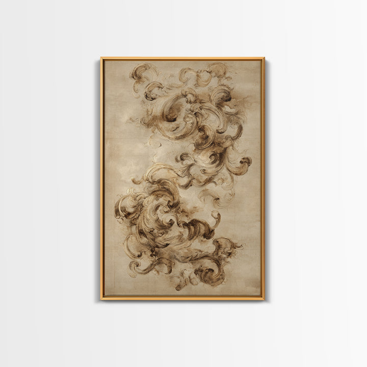Baroque Scrollwork Made from Looping Pen Strokes Framed Canvas Print, Calligraphy Art, Prints, Living Room Decor, Script, CAL-2x3-20