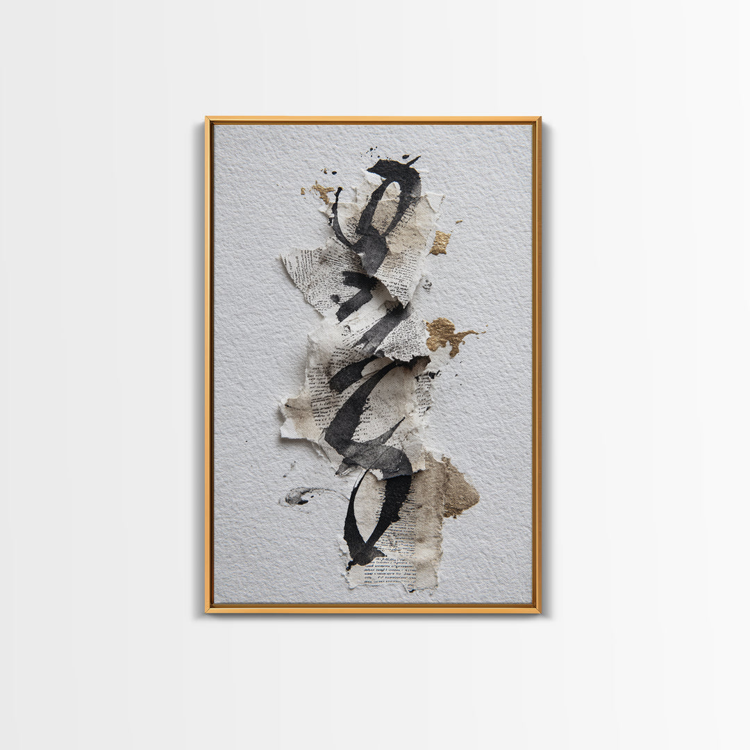 Monochrome Brush Alphabet Fragments as Abstract Texture Canvas Print, Calligraphy Art, Living Room Decor, Script, CAL-2x3-21