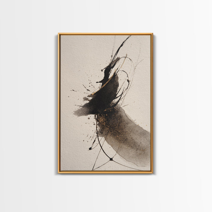 Ink Splatter and Long Brushstroke Composition Framed Canvas Print, Calligraphy Art, Scripture Art, Living Room Decor, Script, CAL-2x3-24