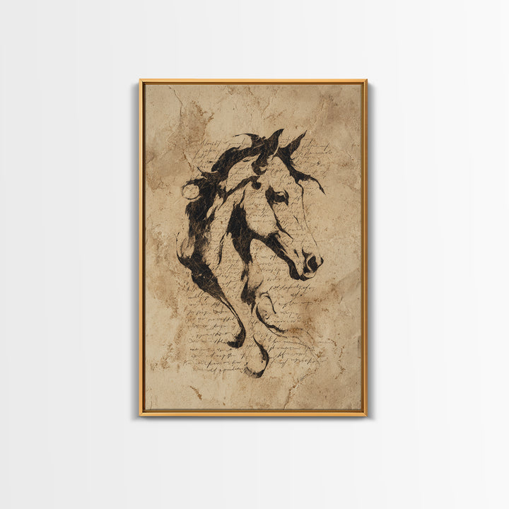 Calligraphic Horse Silhouette Made from One Line Framed Canvas Print, Calligraphy Art, Wall Art, Living Room Decor, Script, CAL-2x3-25