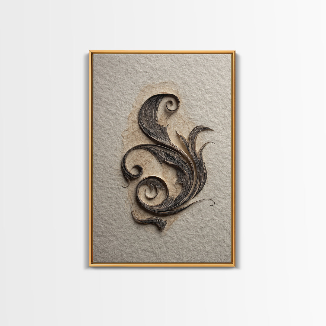 Ornamental Frame of Flourished Pen Curves Framed Canvas Print, Calligraphy Art, Boho Decor, Living Room Decor, Fine Art, Script, CAL-2x3-26