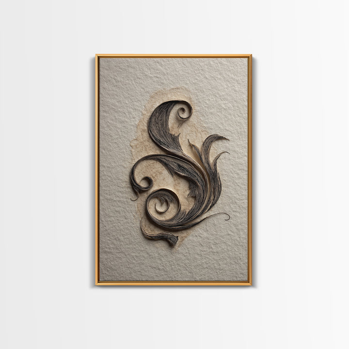 Ornamental Frame of Flourished Pen Curves Framed Canvas Print, Calligraphy Art, Boho Decor, Living Room Decor, Fine Art, Script, CAL-2x3-26