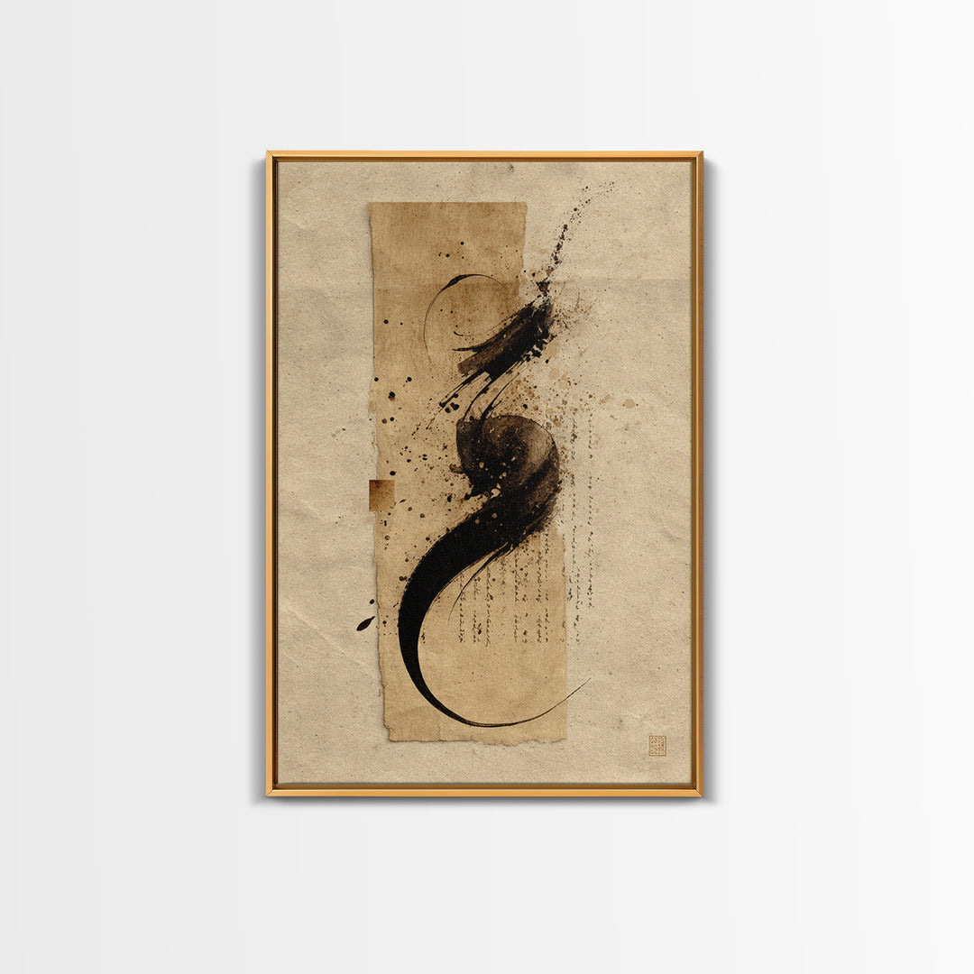 Minimal Black Calligraphy Rhythm Canvas Print, Calligraphy Art, Minimalist Decor, Living Room Decor, Fine Art, Script, CAL-2x3-39