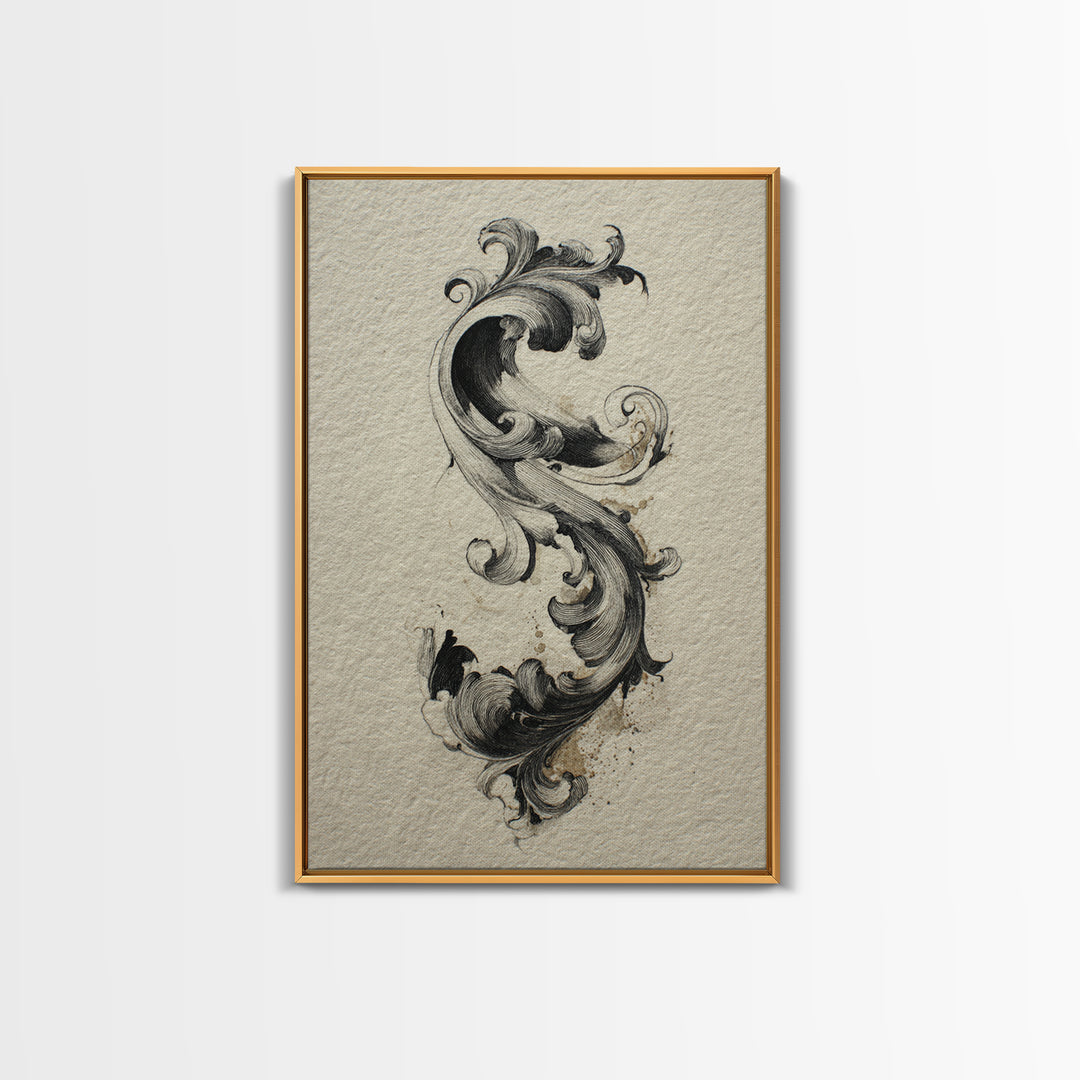 Baroque Scrollwork Made from Looping Pen Strokes Canvas Print, Calligraphy Art, Quote Wall Art, Living Room Decor, Script, CAL-2x3-44