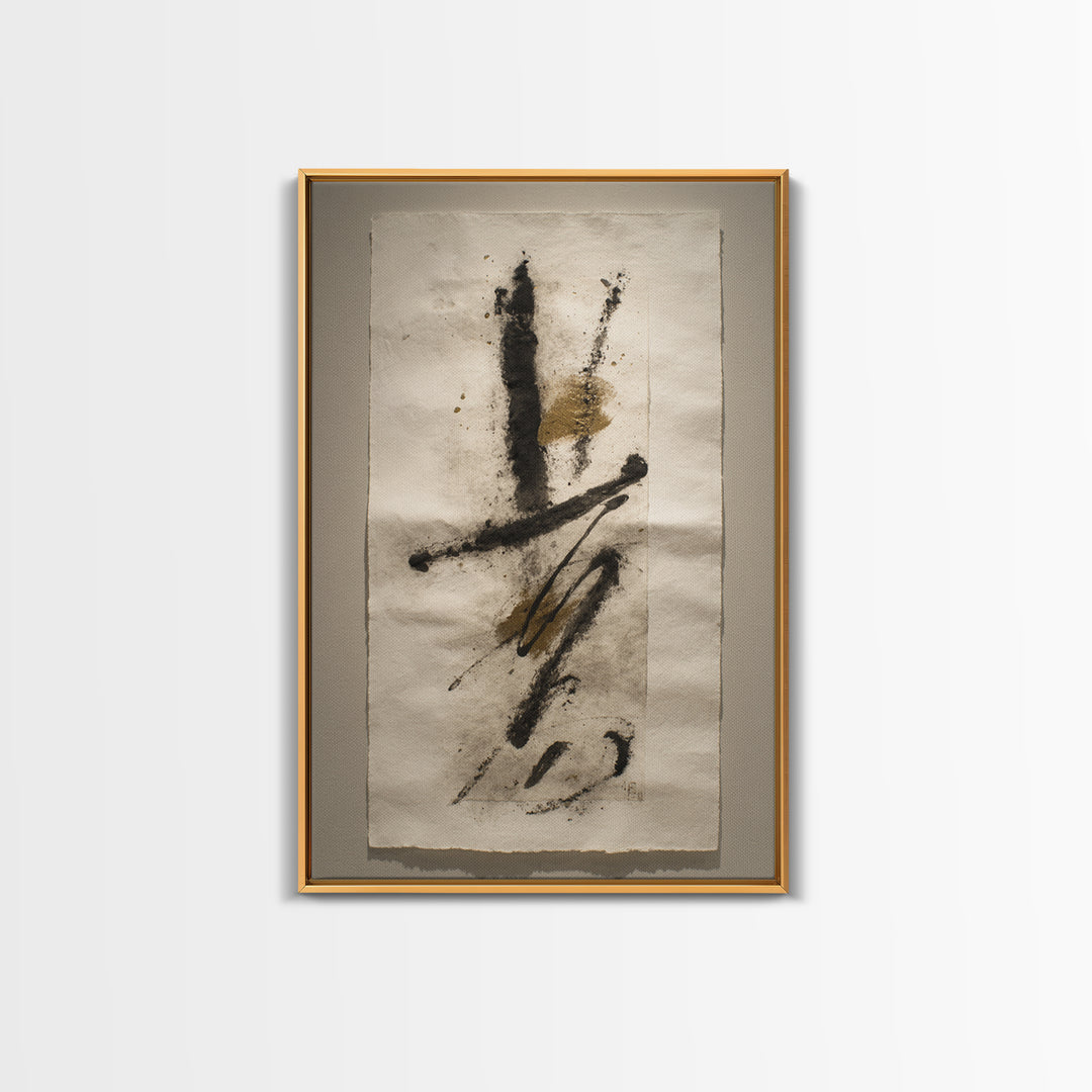 Abstract Prayer Flag of Brush Marks Framed Canvas Print, Calligraphy Art, Textured Painting, Living Room Decor, Script, CAL-2x3-55