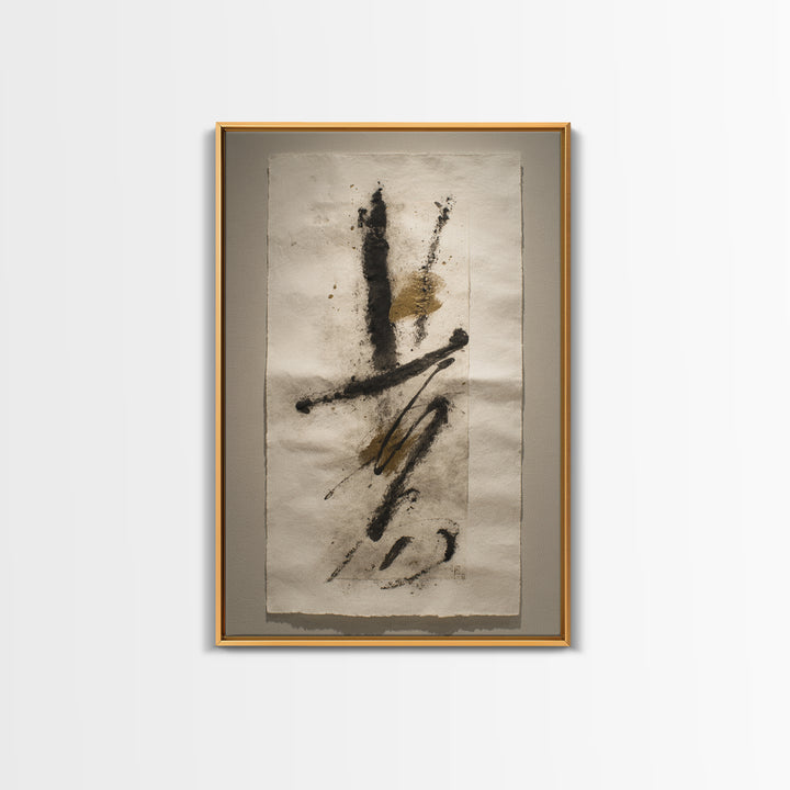 Abstract Prayer Flag of Brush Marks Framed Canvas Print, Calligraphy Art, Textured Painting, Living Room Decor, Script, CAL-2x3-55