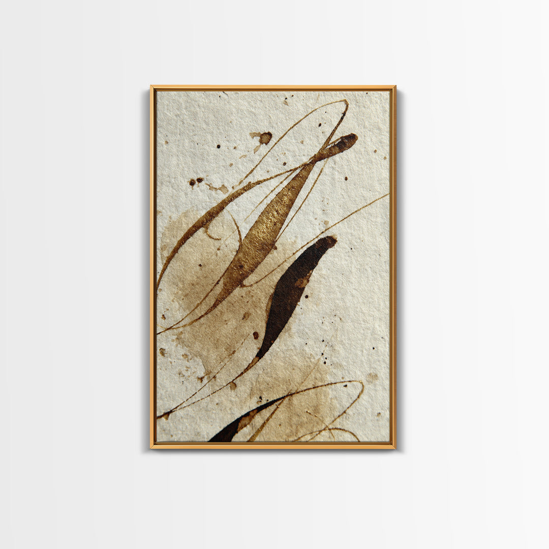 Abstract Gold Calligraphic Strokes on Ivory Paper Canvas Print, Calligraphy Art, Digital Prints, Living Room Decor, Script, CAL-2x3-58